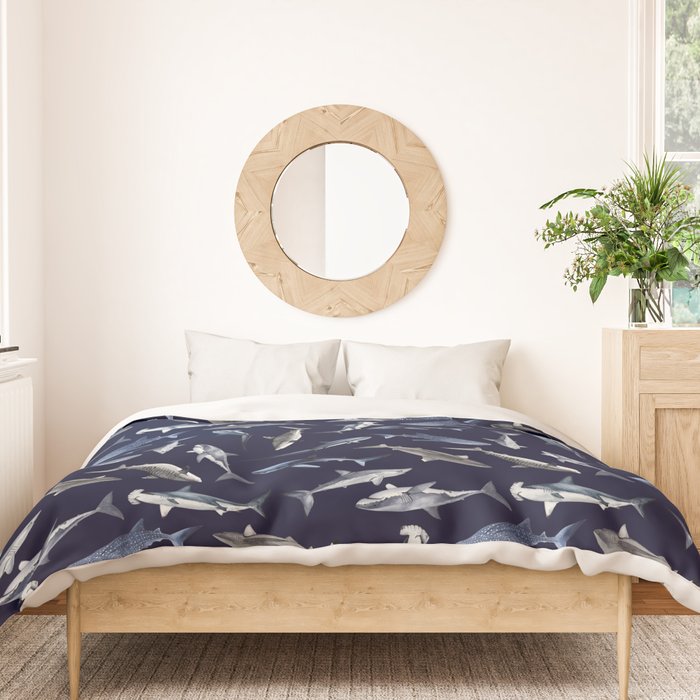 SHARKS PATTERN (NAVY BLUE) Duvet Cover Gallery Image 3