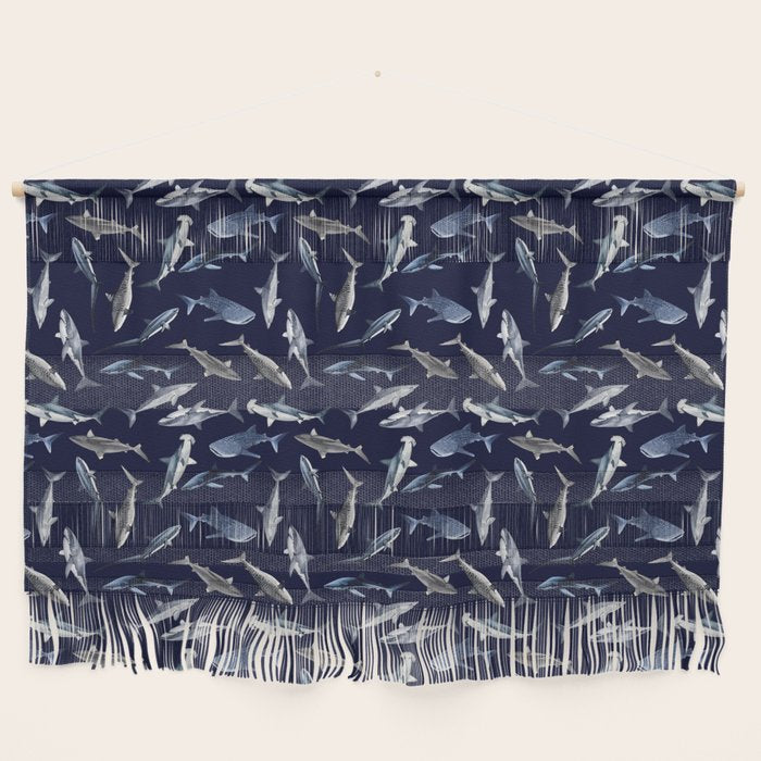 SHARKS PATTERN (NAVY BLUE) Wall Hanging Gallery Image 1