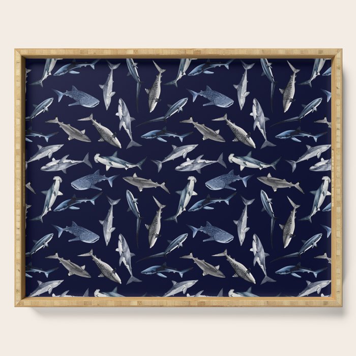 SHARKS PATTERN (NAVY BLUE) Serving Tray Gallery Image 1