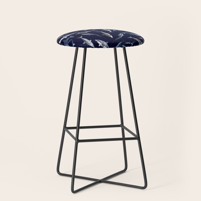 SHARKS PATTERN (NAVY BLUE) Stool Gallery Image 1