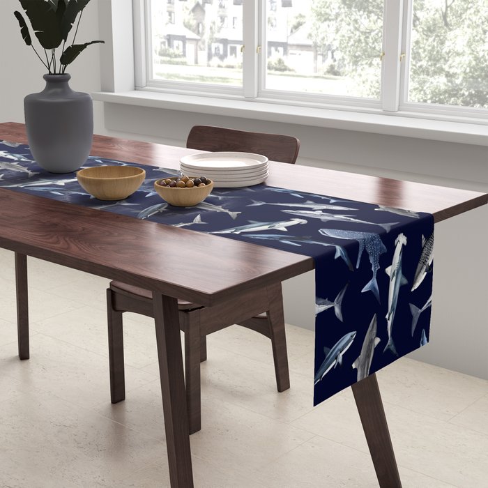 SHARKS PATTERN (NAVY BLUE) Table Runner Gallery Image 2