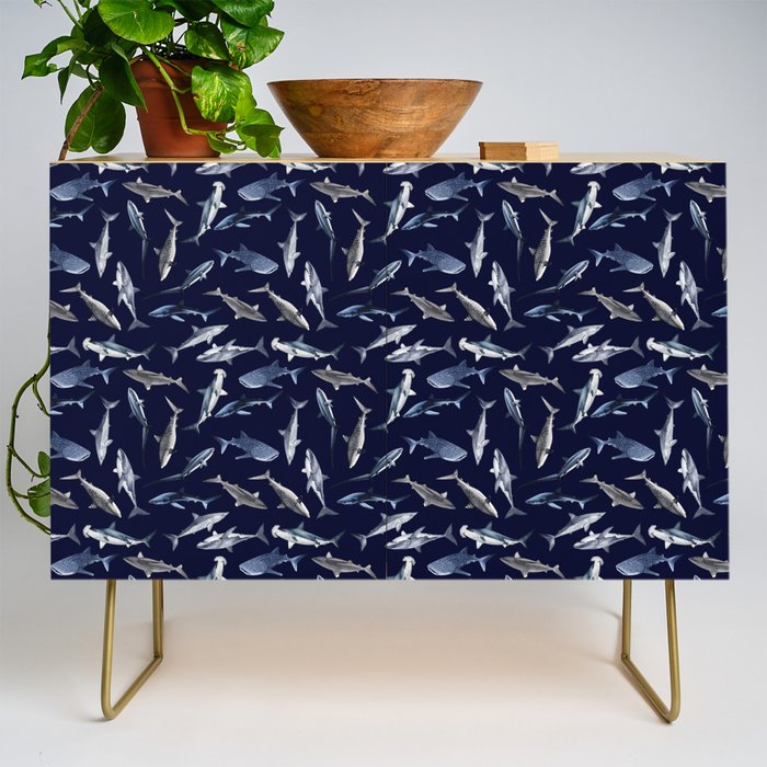 SHARKS PATTERN (NAVY BLUE) Credenza Gallery Image 1