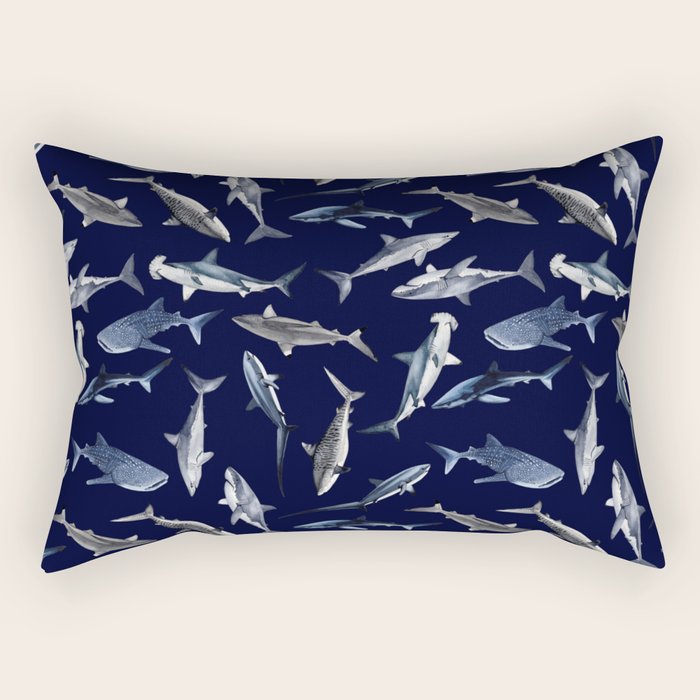 SHARKS PATTERN (NAVY BLUE) Rectangular Pillow Gallery Image 2