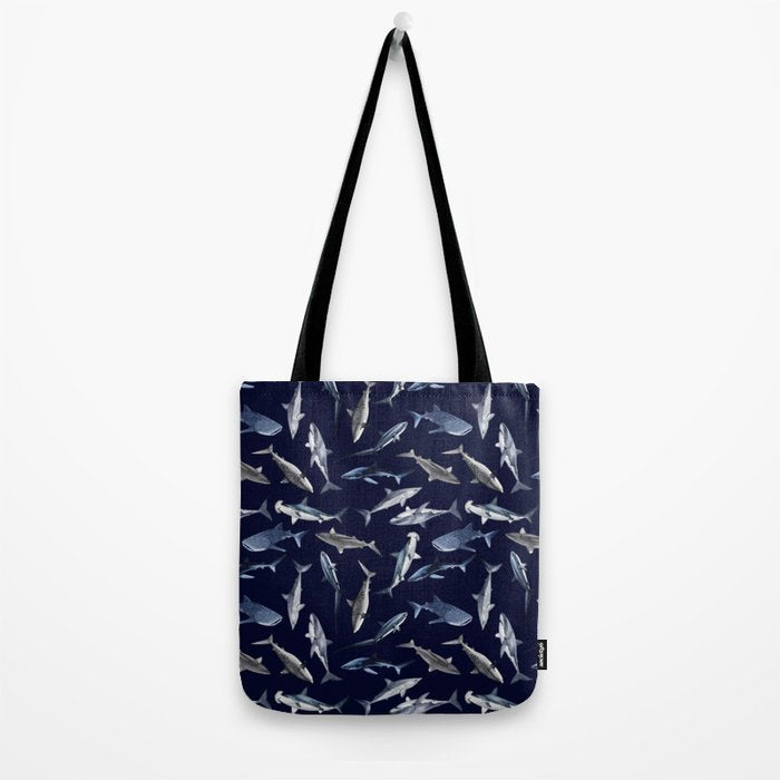 SHARKS PATTERN (NAVY BLUE) Tote Bag Gallery Image 2