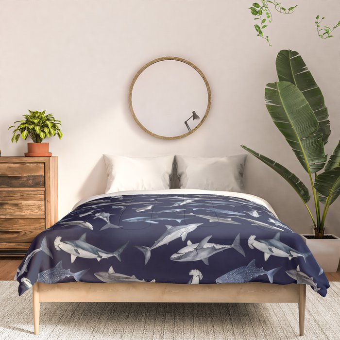 SHARKS PATTERN (NAVY BLUE) Comforter Gallery Image 3