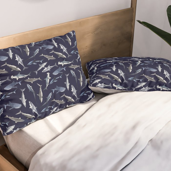 SHARKS PATTERN (NAVY BLUE) Pillow Sham Gallery Image 2