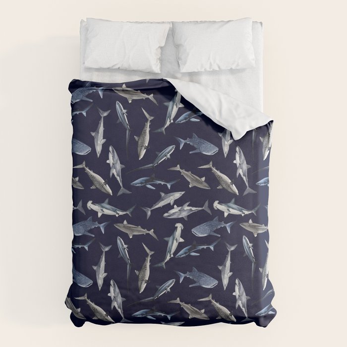 SHARKS PATTERN (NAVY BLUE) Duvet Cover Gallery Image 1