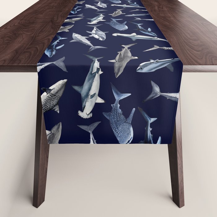 SHARKS PATTERN (NAVY BLUE) Table Runner Gallery Image 1