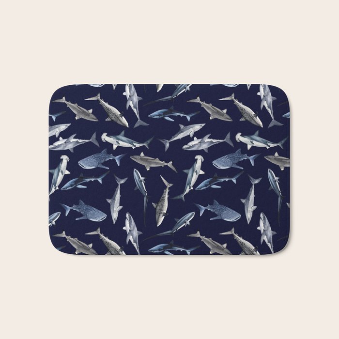 SHARKS PATTERN (NAVY BLUE) Bath Mat Gallery Image 1