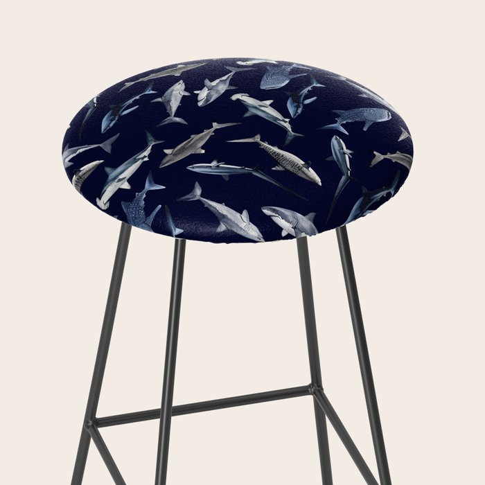 SHARKS PATTERN (NAVY BLUE) Stool Gallery Image 2