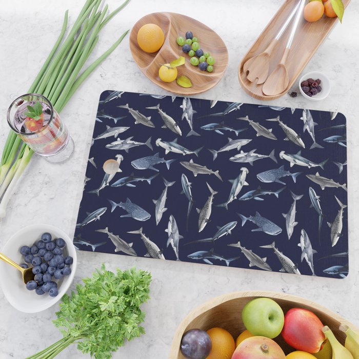 SHARKS PATTERN (NAVY BLUE) Cutting Board Gallery Image 2