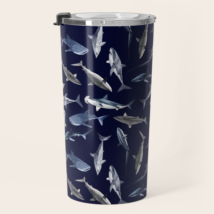 SHARKS PATTERN (NAVY BLUE) Travel Mug Gallery Image 3