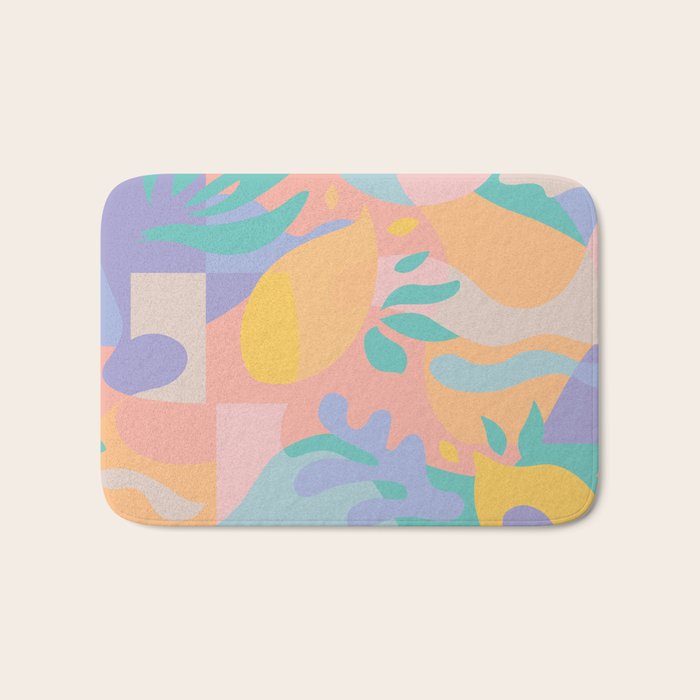 Lemons in Amalfi / Abstract shapes, Pink, Turquoise, Yellow, Lavender Bath Mat Gallery Image 1