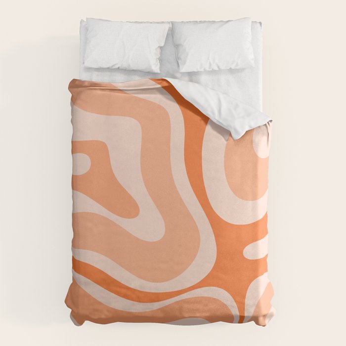 Modern Retro Liquid Swirl Abstract in Tangerine Orange Duvet Cover Gallery Image 1