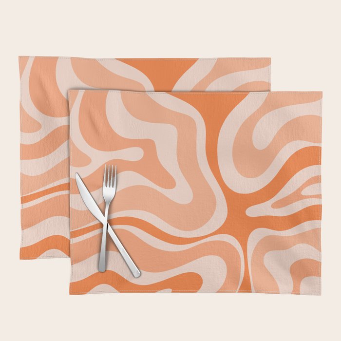Modern Retro Liquid Swirl Abstract in Tangerine Orange Placemat Gallery Image 1
