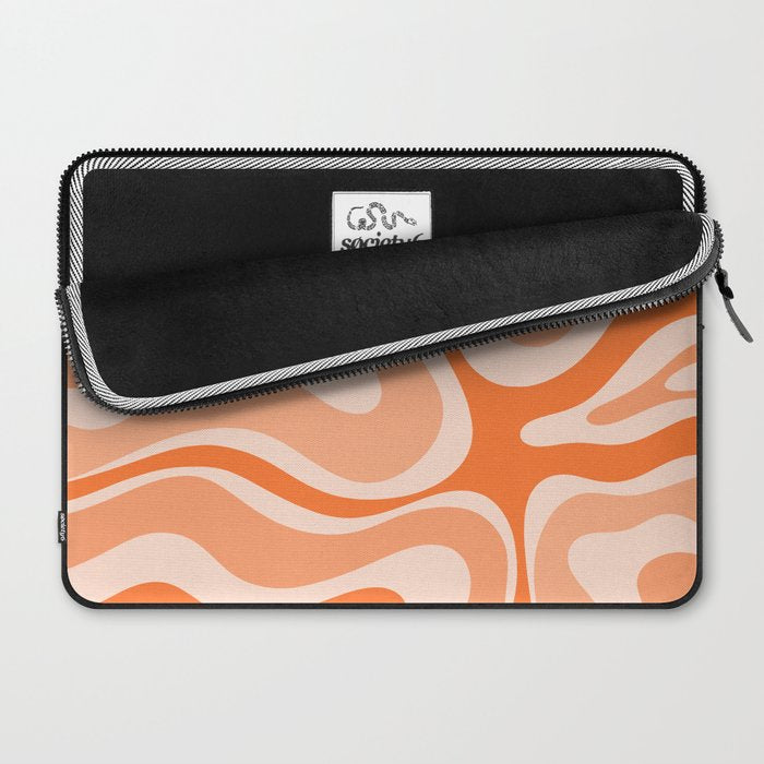 Modern Retro Liquid Swirl Abstract in Tangerine Orange Laptop Sleeve Gallery Image 2