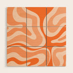 Modern Retro Liquid Swirl Abstract in Tangerine Orange Wood Wall Art Gallery Image 1