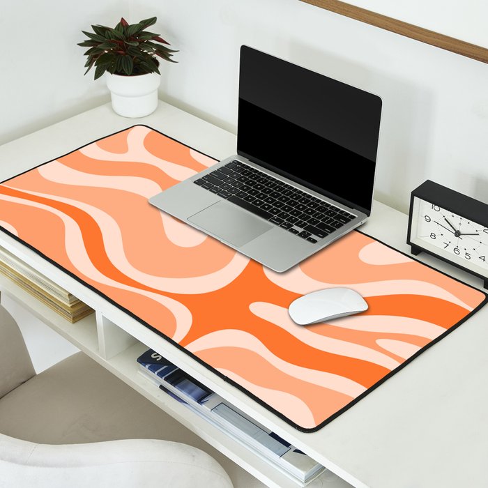 Modern Retro Liquid Swirl Abstract in Tangerine Orange Desk Mat Gallery Image 2