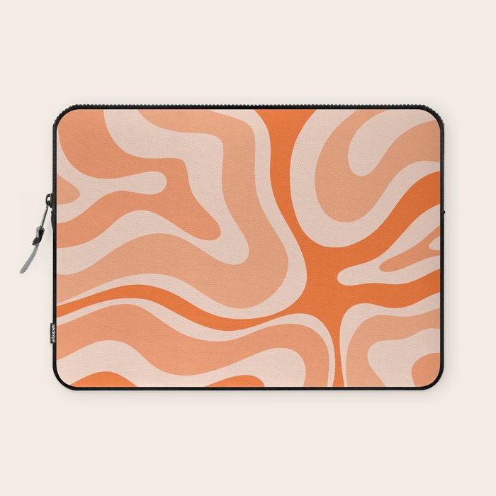 Modern Retro Liquid Swirl Abstract in Tangerine Orange Laptop Sleeve Gallery Image 1