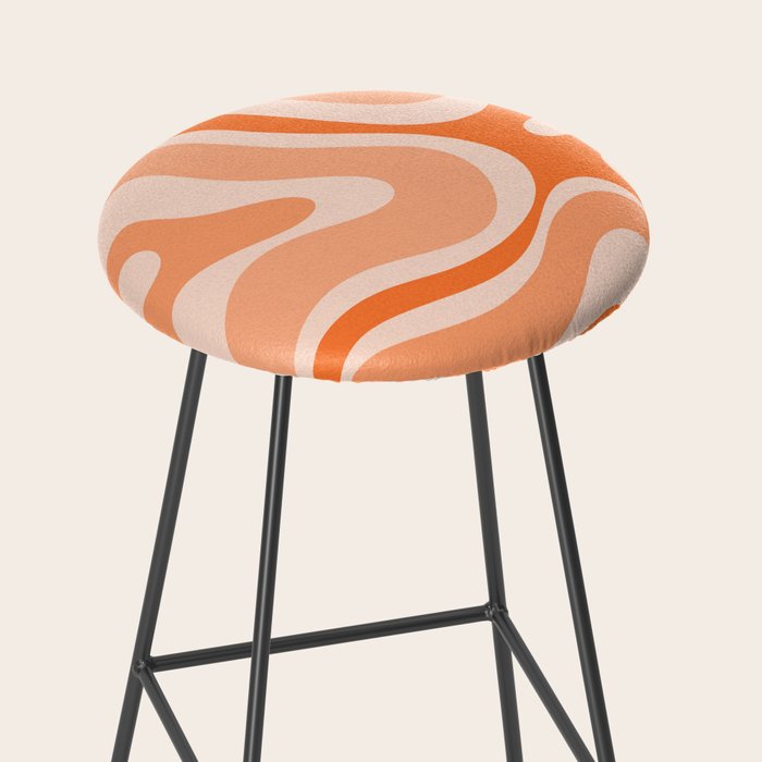 Modern Retro Liquid Swirl Abstract in Tangerine Orange Stool Gallery Image 2