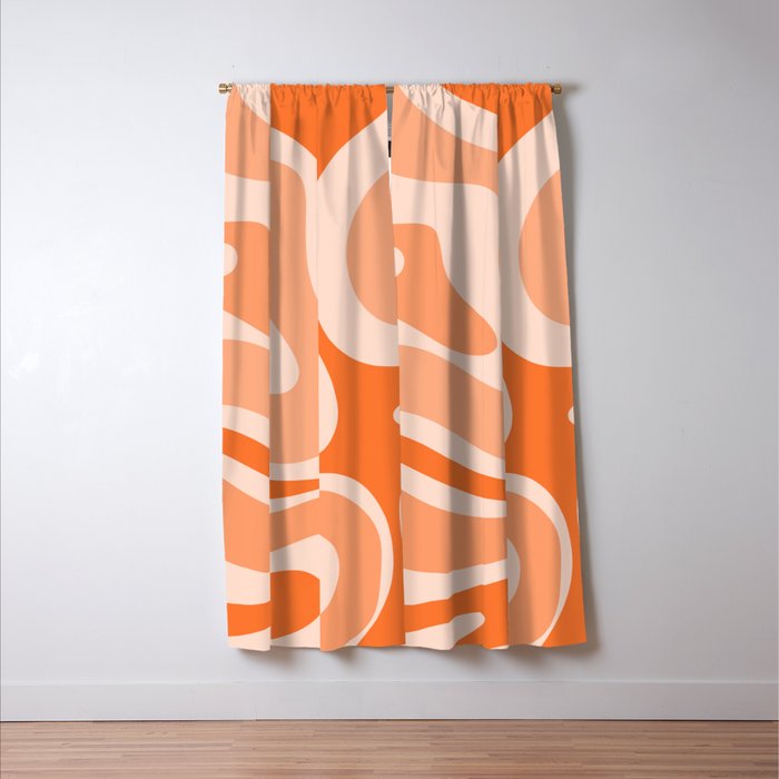Modern Retro Liquid Swirl Abstract in Tangerine Orange Window Curtain Gallery Image 3
