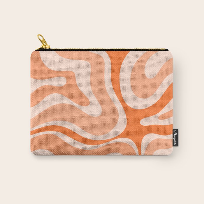Modern Retro Liquid Swirl Abstract in Tangerine Orange Carry All Pouch Gallery Image 1