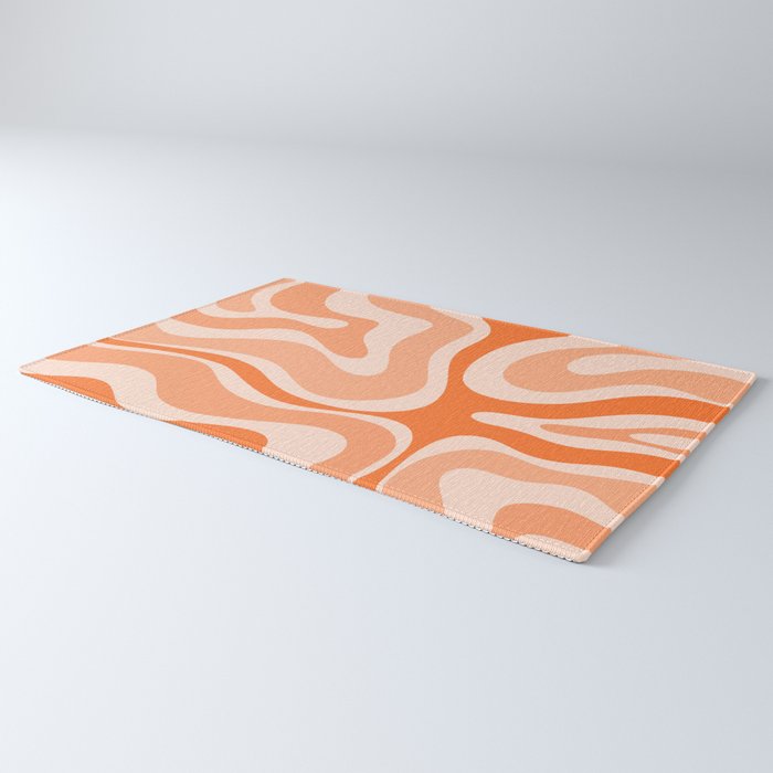 Modern Retro Liquid Swirl Abstract in Tangerine Orange Rug Gallery Image 3