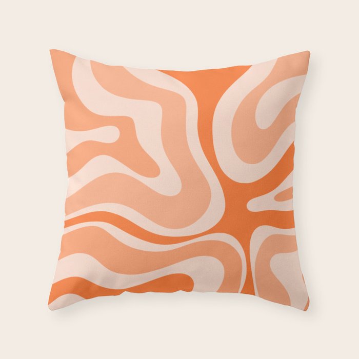 Modern Retro Liquid Swirl Abstract in Tangerine Orange Throw Pillow Gallery Image 6