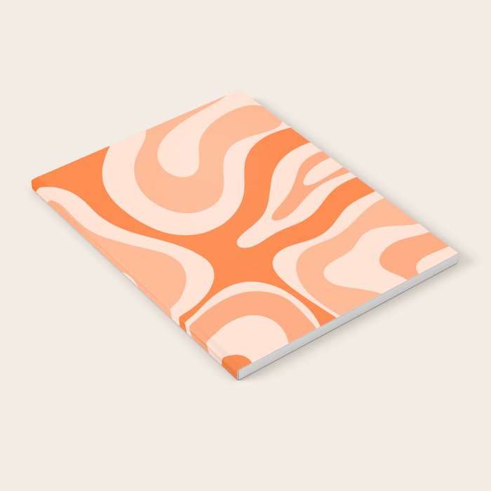 Modern Retro Liquid Swirl Abstract in Tangerine Orange Notebook Gallery Image 1