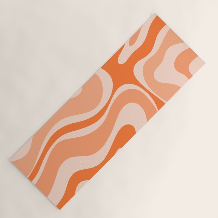 Modern Retro Liquid Swirl Abstract in Tangerine Orange Yoga Mat Gallery Image 1