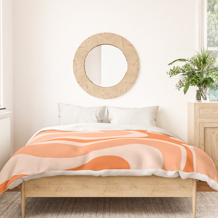Modern Retro Liquid Swirl Abstract in Tangerine Orange Duvet Cover Gallery Image 3
