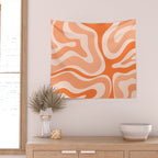 Modern Retro Liquid Swirl Abstract in Tangerine Orange Wall Tapestry Gallery Image 2