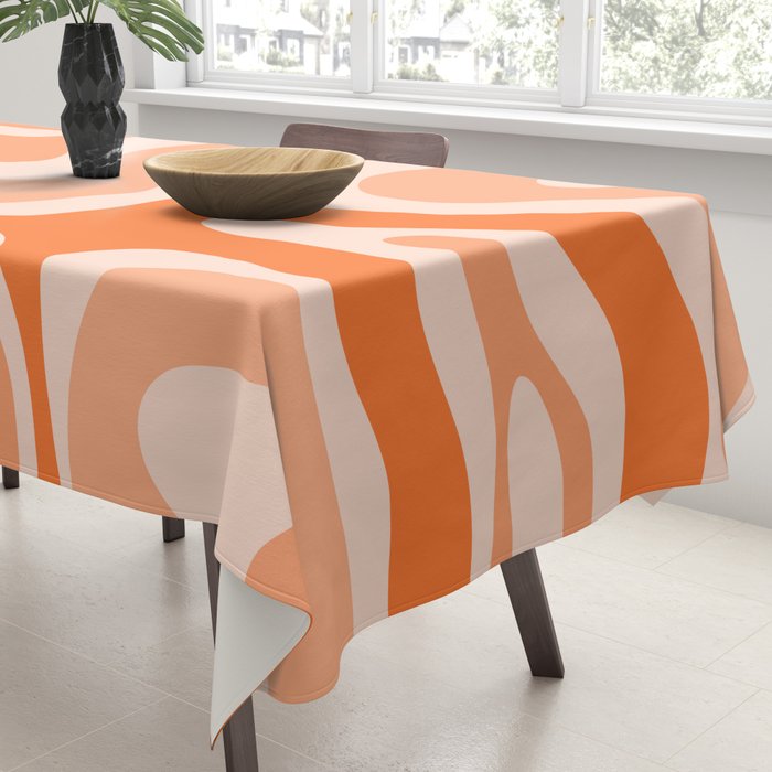 Modern Retro Liquid Swirl Abstract in Tangerine Orange Tablecloth Gallery Image 3
