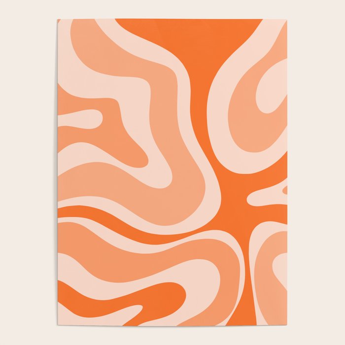Modern Retro Liquid Swirl Abstract in Tangerine Orange Poster Gallery Image 1