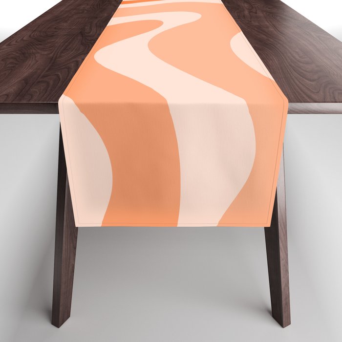 Modern Retro Liquid Swirl Abstract in Tangerine Orange Table Runner Gallery Image 1