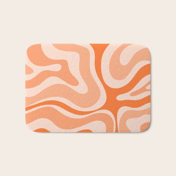Modern Retro Liquid Swirl Abstract in Tangerine Orange Bath Mat Gallery Image 1