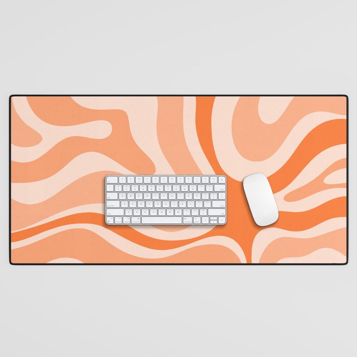 Modern Retro Liquid Swirl Abstract in Tangerine Orange Desk Mat Gallery Image 1