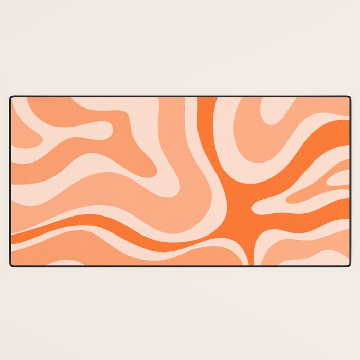 Modern Retro Liquid Swirl Abstract in Tangerine Orange Desk Mat Gallery Image 3