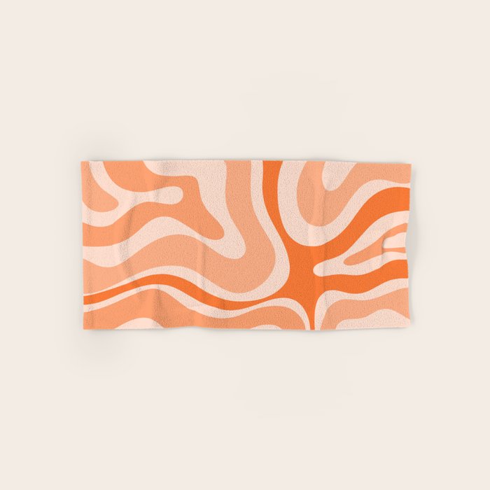 Modern Retro Liquid Swirl Abstract in Tangerine Orange Bath Towel Gallery Image 1