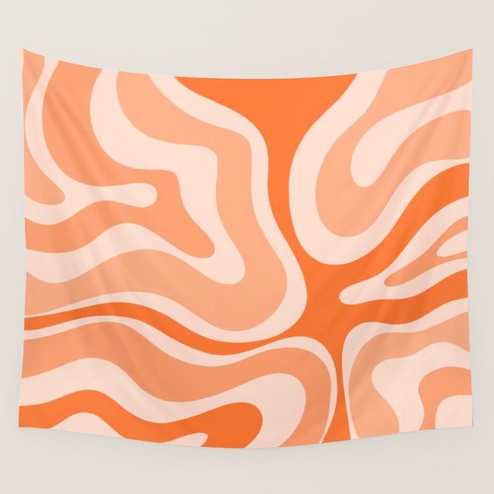 Modern Retro Liquid Swirl Abstract in Tangerine Orange Wall Tapestry Gallery Image 4