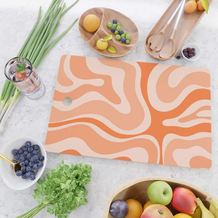 Modern Retro Liquid Swirl Abstract in Tangerine Orange Cutting Board Gallery Image 2