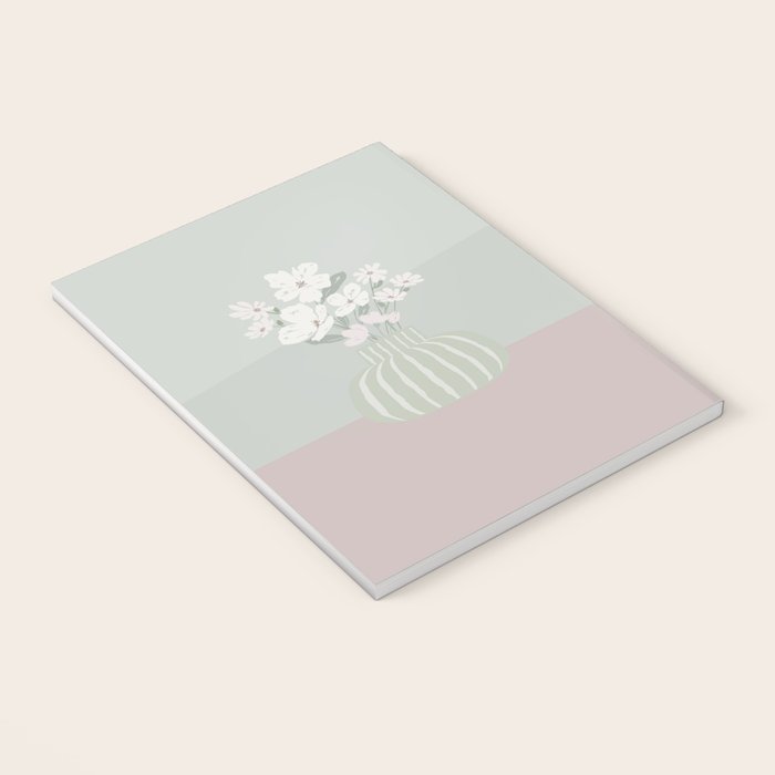 Wildflower bouquet in vase illustration - muted green, dusty pink and beige flowers Notebook Gallery Image 3