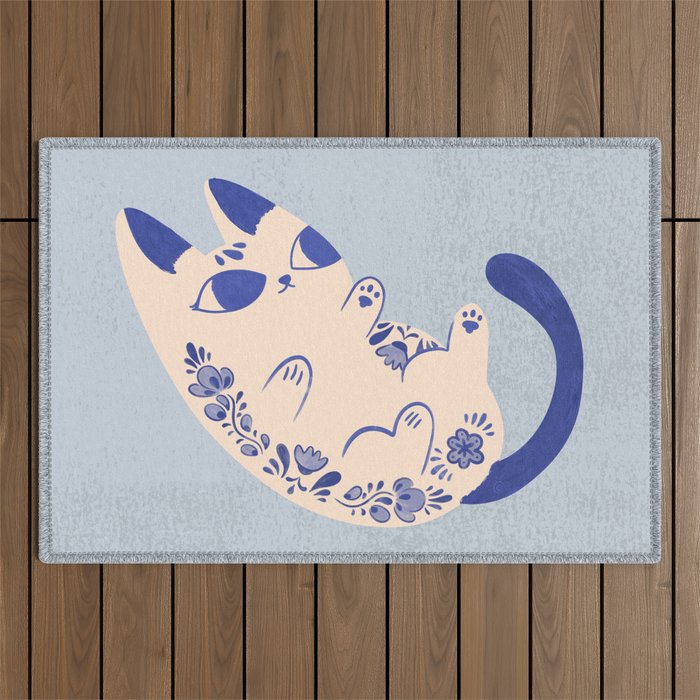 Purrcelin Cat Butt - Charming Delft Pottery Kitty Outdoor Rug Gallery Image 1