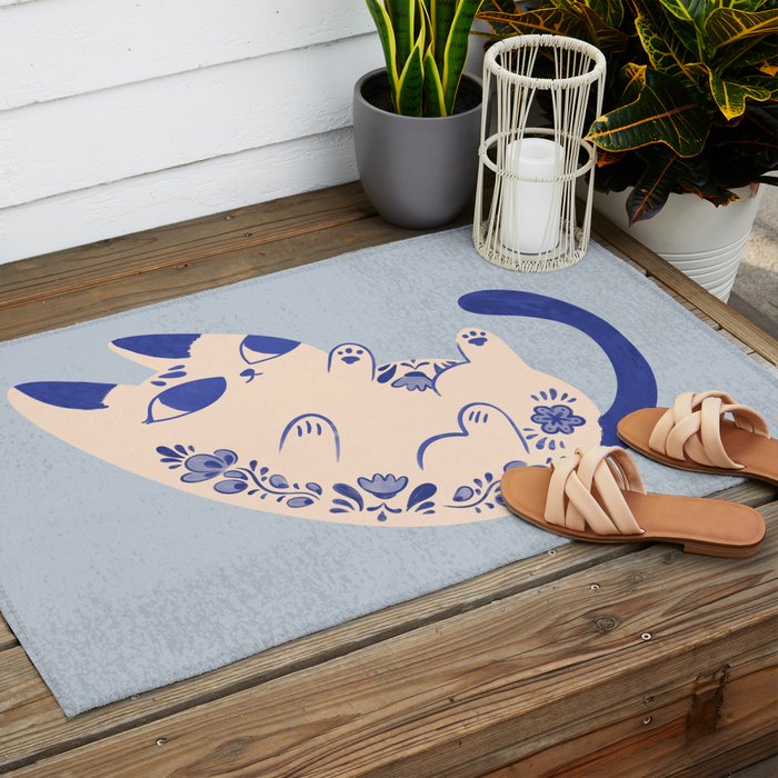 Purrcelin Cat Butt - Charming Delft Pottery Kitty Outdoor Rug Gallery Image 2