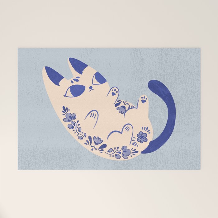 Purrcelin Cat Butt - Charming Delft Pottery Kitty Welcome Mat Gallery Image 1