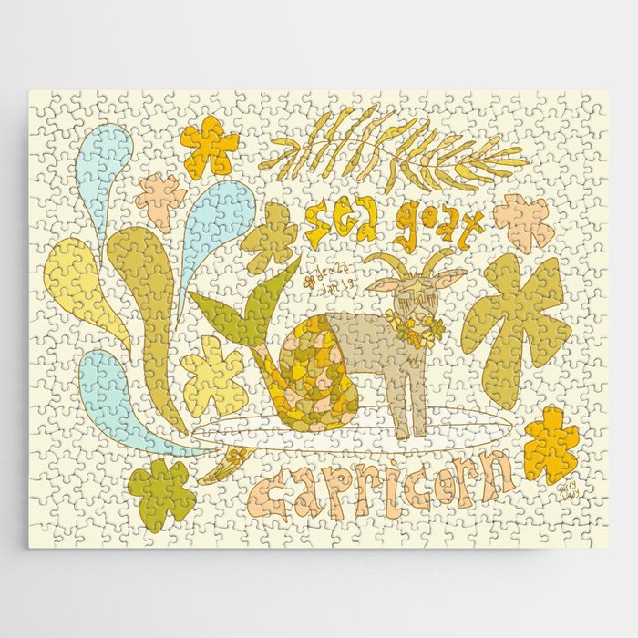 Capricorn surf zodiac sea goat // retro art by surfy birdy Jigsaw Puzzle Gallery Image 1