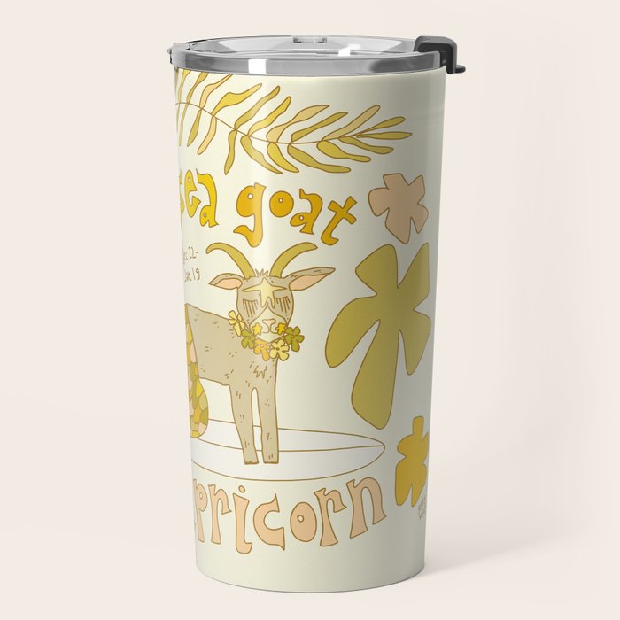 Capricorn surf zodiac sea goat // retro art by surfy birdy Travel Mug Gallery Image 2