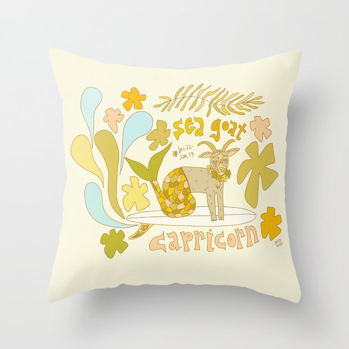 Capricorn surf zodiac sea goat // retro art by surfy birdy Throw Pillow Gallery Image 6