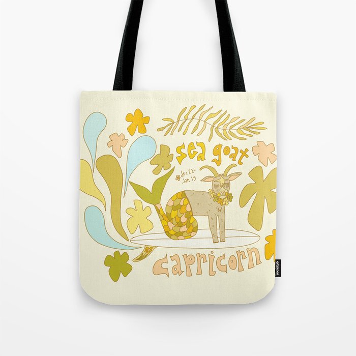 Capricorn surf zodiac sea goat // retro art by surfy birdy Tote Bag Gallery Image 1