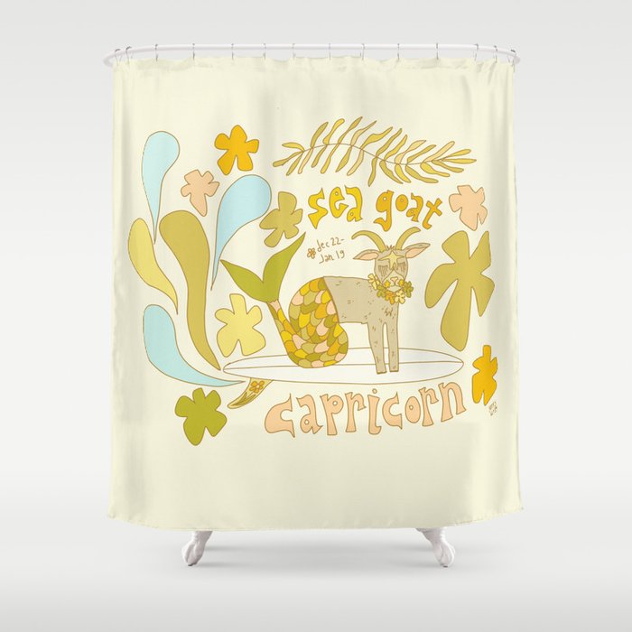 Capricorn surf zodiac sea goat // retro art by surfy birdy Shower Curtain Gallery Image 1